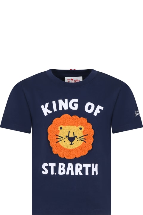 MC2 Saint Barth for Kids MC2 Saint Barth Blue T-shirt For Boy With Lion And Logo