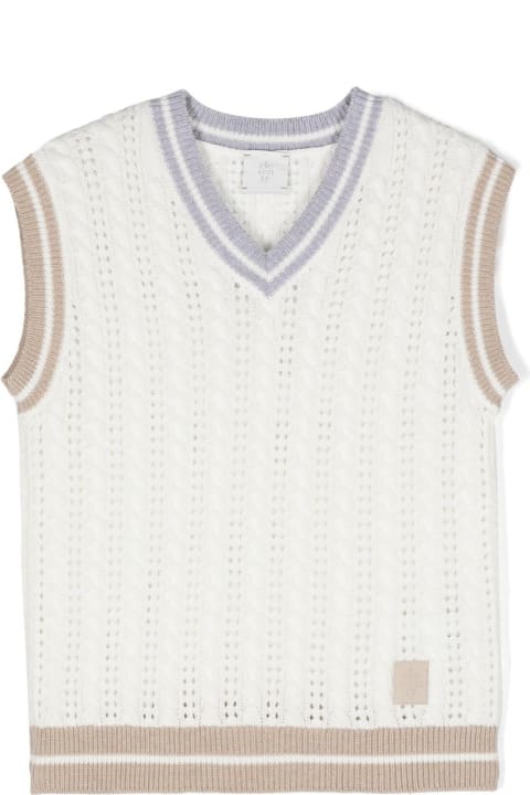 Topwear for Boys Eleventy White Cable Knit Gilet With Contrast Edging