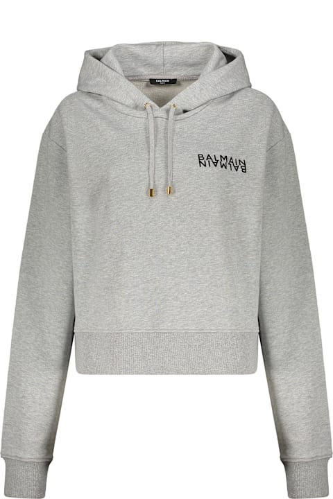 Balmain Gray Hoodie With Logo