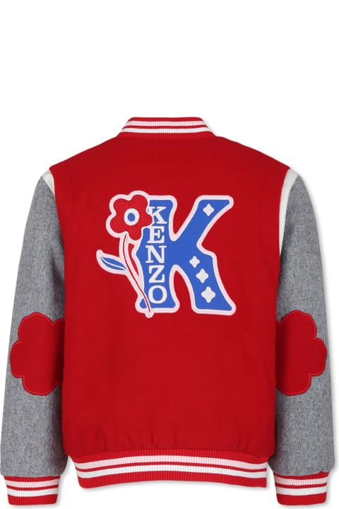 Kenzo Kids Coats & Jackets for Girls Kenzo Kids Red Bomber Jacket For Girl With K Flower