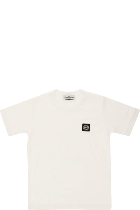Fashion for Boys Stone Island Junior White Crewneck T-shirt With Logo Patch In Cotton Boy