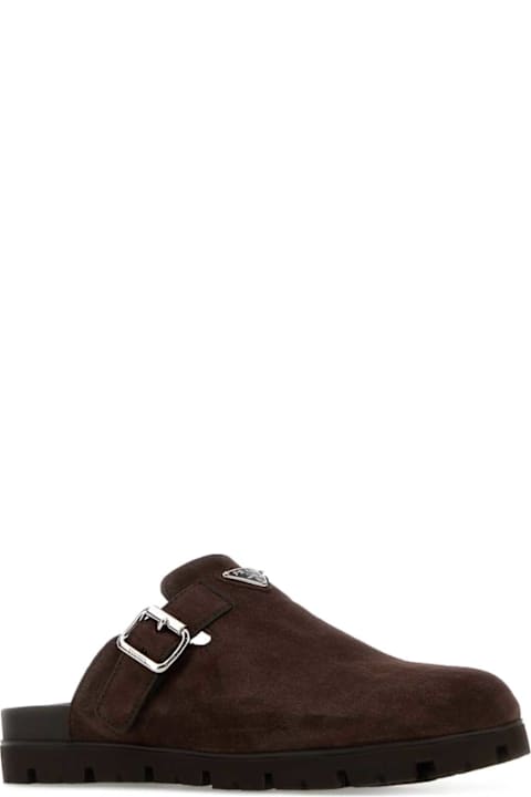 Prada Dark Brown Suede Slippers