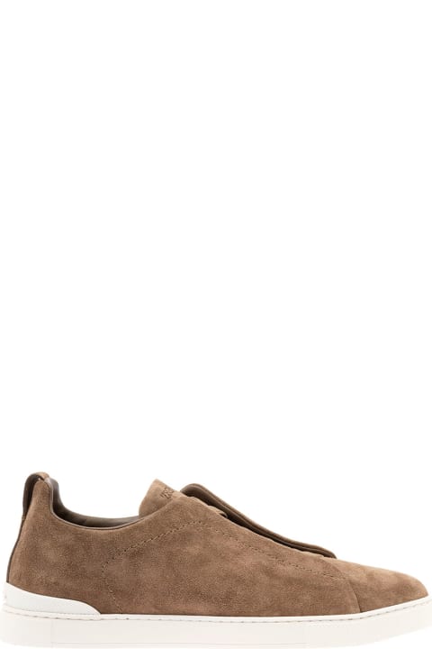 Triple Stitch Sneakers Without Laces In Beige Leather Man Z Zegna