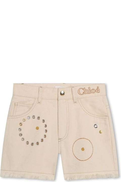 Chloé for Kids Chloé Beige Denim Shorts With Studs