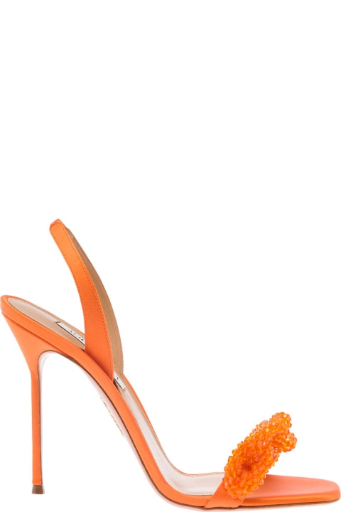 'chain Of Love' Orange Sandals With Chain Detail In Silky Satin Woman