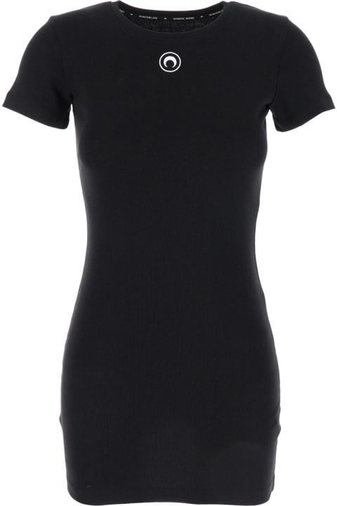 Marine Serre for Women Marine Serre Black T-shirt Mini Dress With Logo In Cotton Woman