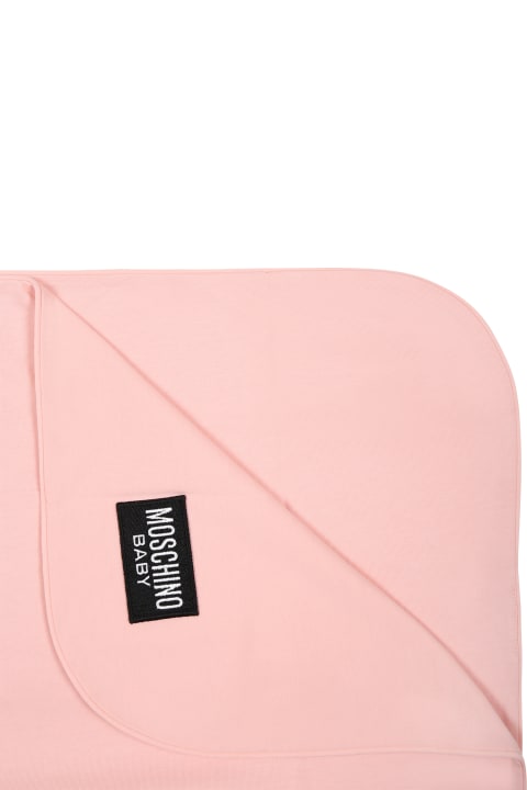 Accessories & Gifts for Baby Girls Moschino Pink Blanket For Baby Boy With Teddy Bear And Logo