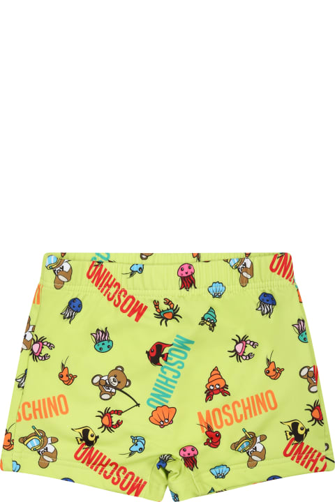 Moschino for Kids Moschino Green Swim Shorts For Baby Boy With Marine Animals And Logo