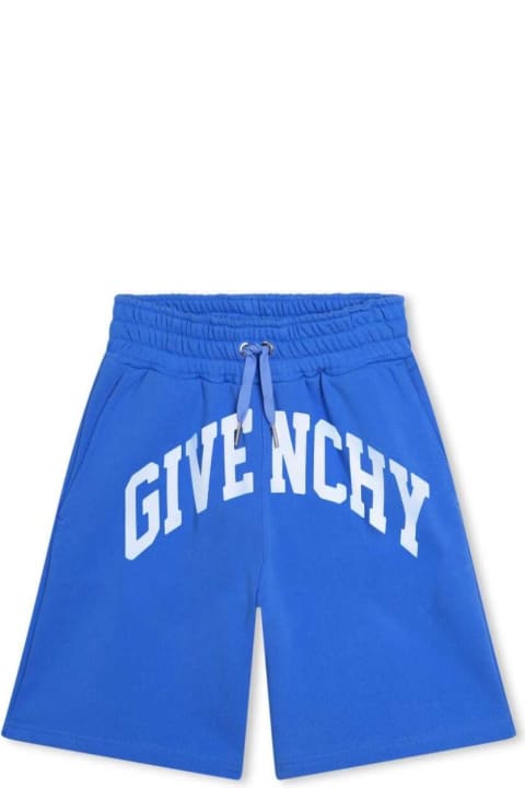 Fashion for Boys Givenchy Blue Bermuda Shorts With Contrasting Logo Lettering Print In Cotton Blend Boy