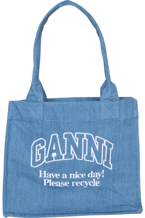 Ganni Totes for Women Ganni Ganni Blue Large Denim Tote Bag