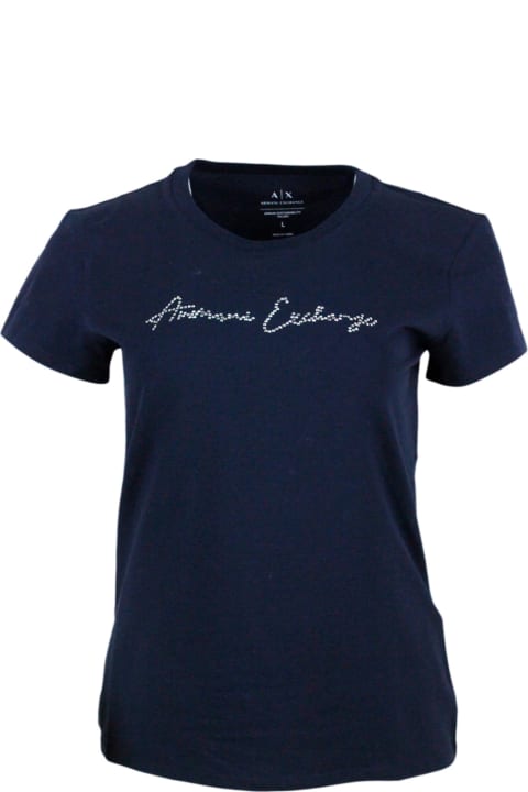 Armani Collezioni Topwear for Women Armani Collezioni Short-sleeved Crew-neck T-shirt With Studded Logo On The Chest