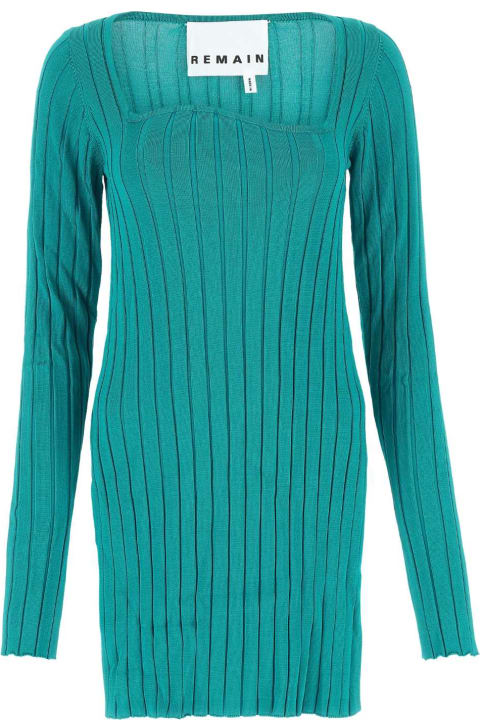 Sweaters for Women REMAIN Birger Christensen Teal Green Viscose Blend Shiny Mini Dress