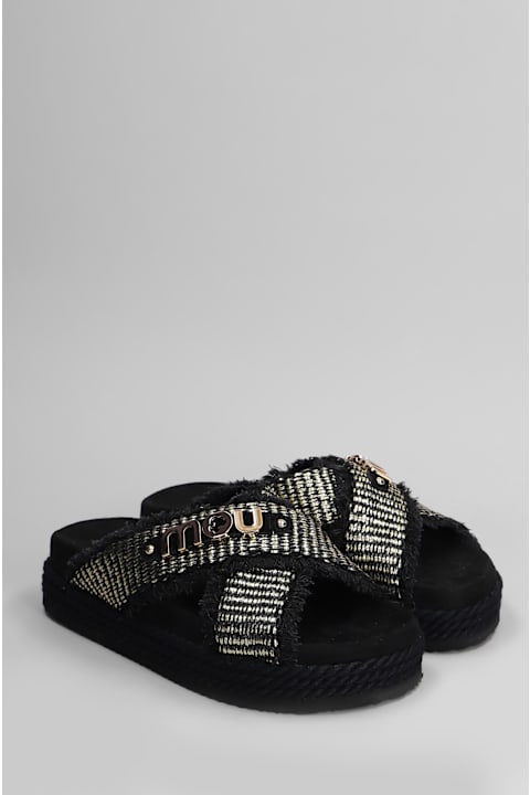 Mou Shoes for Women Mou Crisscross Flats In Black Raffia