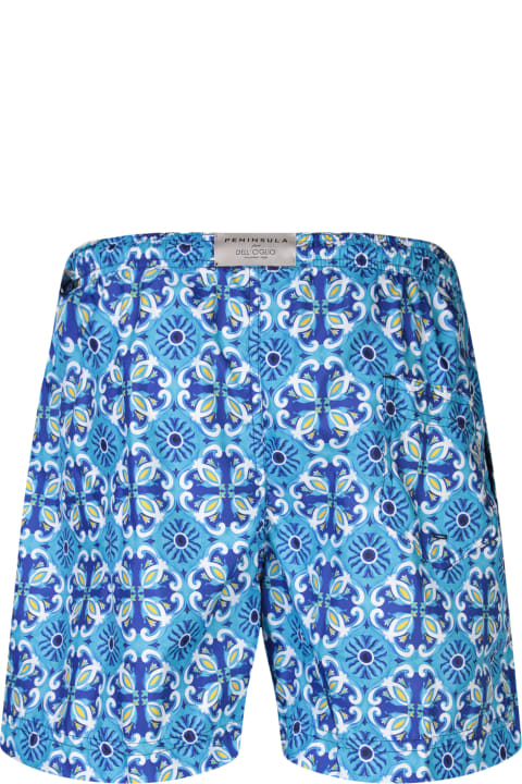メンズ 水着 Peninsula Swimwear Patterned Blue Boxer Swim Shorts By Peninsula