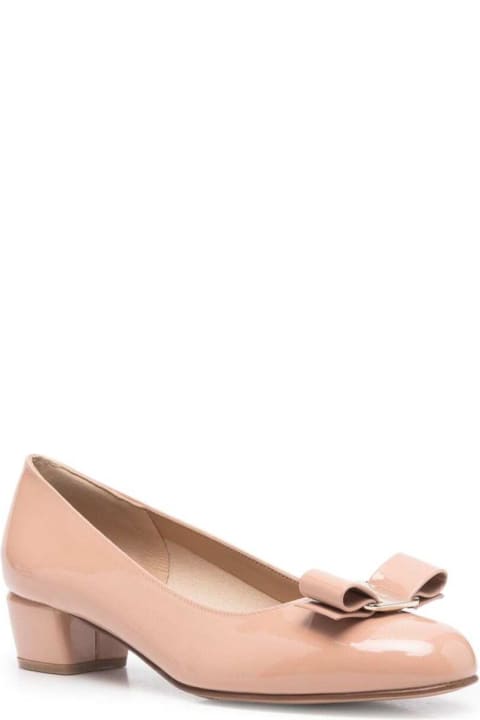 Fashion for Women Ferragamo Pink Viva Patent Finish Ballet Flats With Logo Placque In Leather Woman