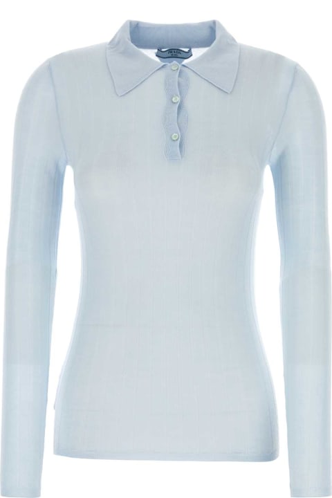 Topwear for Women Prada Pastel Light Blue Cashmere Blend Polo Shirt