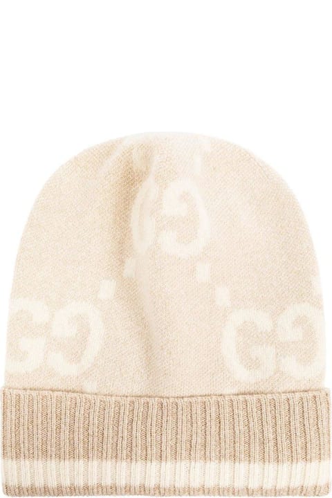 Gucci for Women Gucci Gg Damier Jacquard Ribbed Knit Beanie