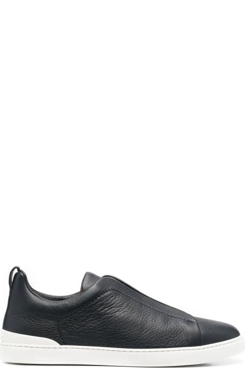 Zegna Shoes for Men Zegna Triple Stitch Sneakers In Navy Blue Leather