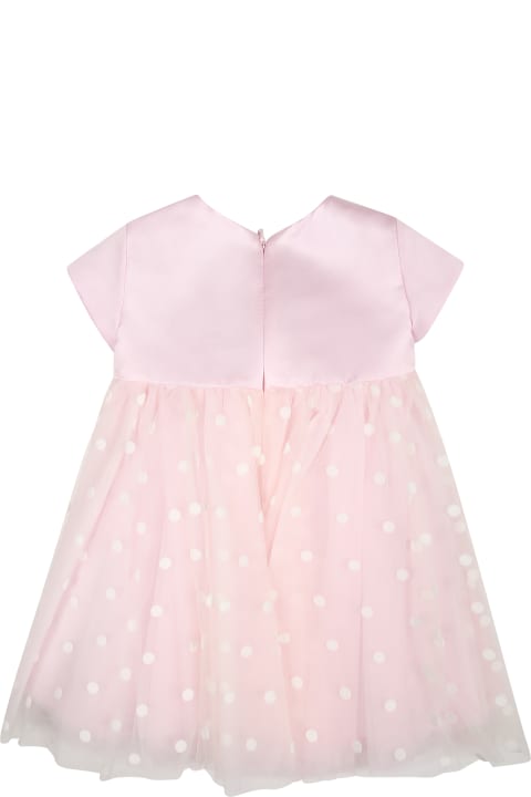 Monnalisa Kids Monnalisa Pink Dress For Baby Girl With Polka Dots