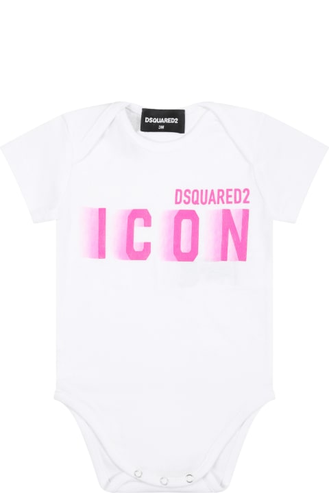 ベビーボーイズ Dsquared2のボディスーツ＆セットアップ Dsquared2 White Bodysuit For Baby Boy With Logo