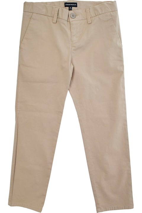 Homeware Emporio Armani Beige Pants With Metallic Logo On The Back In Cotton Boy