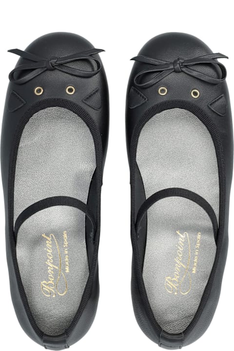 أدوات منزلية Bonpoint Bonpoint Joie Leather Ballerinas With Cat Detail For Girls