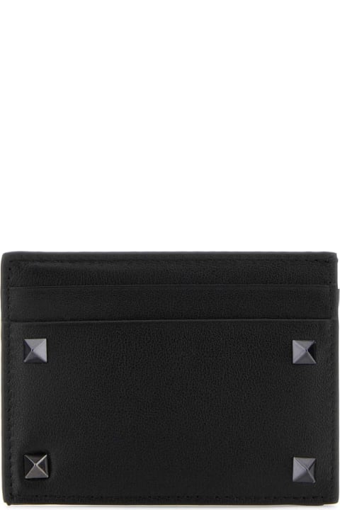 Wallets for Men Valentino Garavani Black Leather Rockstud Card Holder