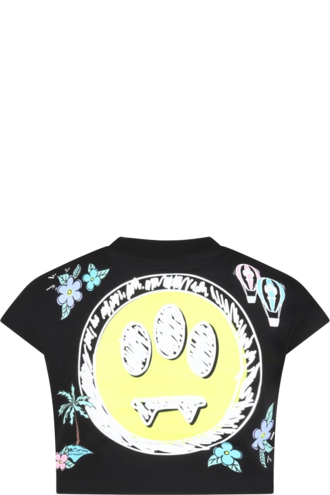 Homeware Barrow Black T-shirt For Girl With Smiley And Flowers