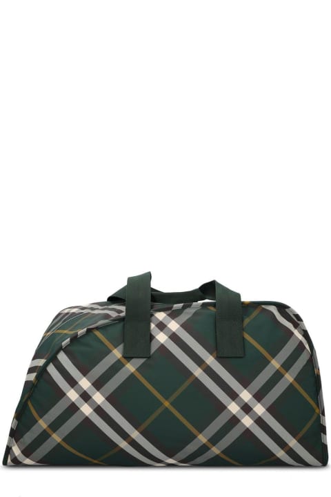 メンズ Burberryのトートバッグ Burberry Large Shield Check-pattern Zipped Duffle Bag