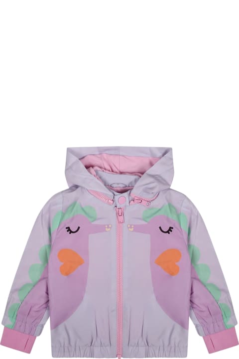 Topwear for Baby Girls Stella McCartney Kids Pink Windbreaker For Baby Girl With Seahorse