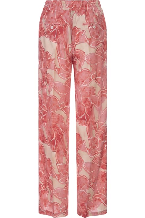 Kiton for Women Kiton Printed Silk Drawstring Trousers In Pink