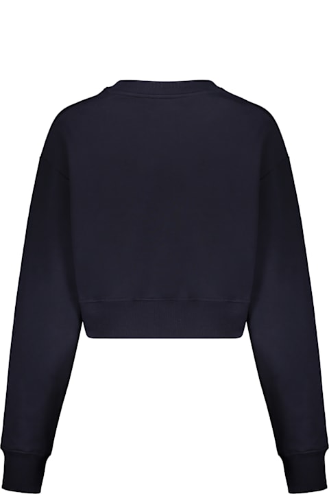 Balmain Dark Blue Crop Sweatshirt With Logo