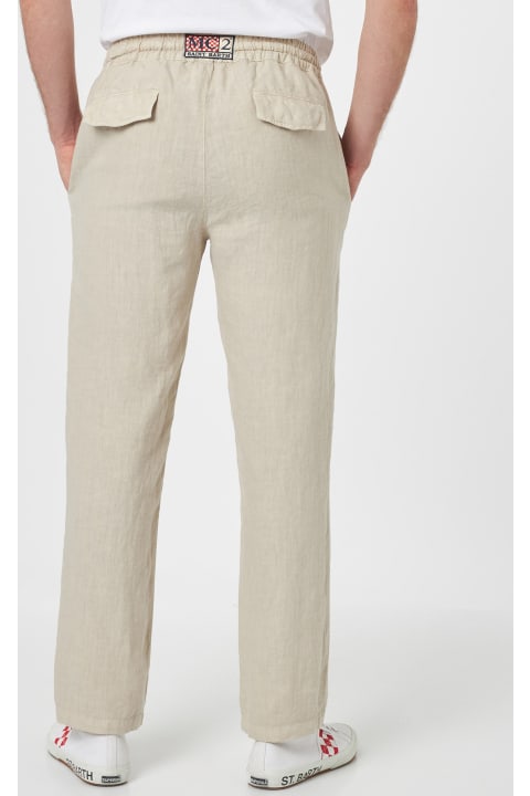 أدوات منزلية MC2 Saint Barth Man Off-white Linen Calais Pants With Drawstring