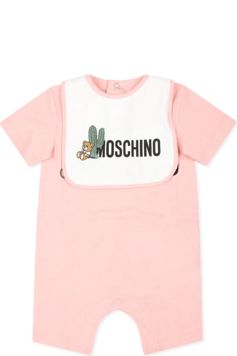 Fashion for Baby Girls Moschino Pink Romper Set For Baby Girl With Teddy Bear