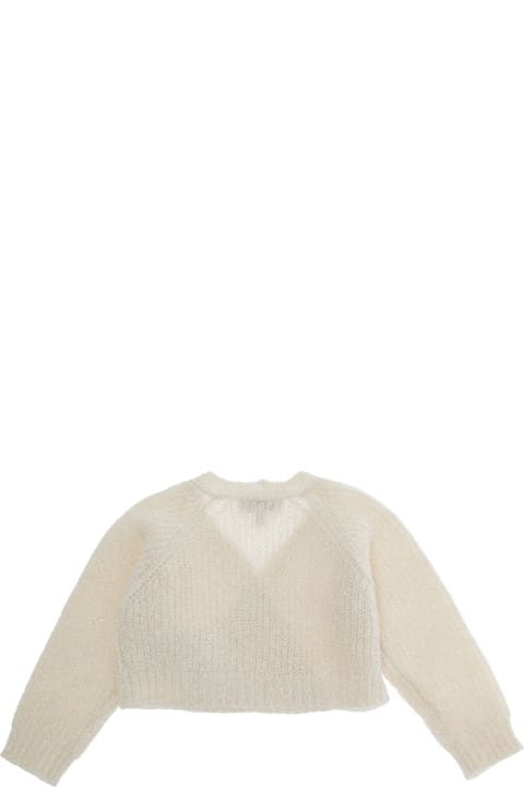 Homeware Emporio Armani White Cardigan With V Neck And Logo Embroidery On The Front In Wool Blend Baby