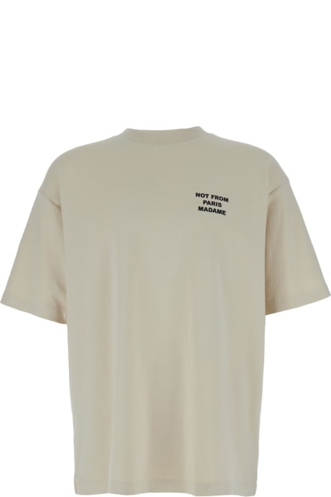 Drôle de Monsieur for Men Drôle de Monsieur Beige Crewneck T-shirt With Slogan Print On The Front And Back In Cotton Man