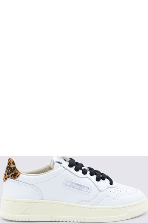 Autry White And Leopard Leather Medalist Low Sneakers