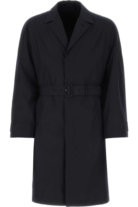 Coats & Jackets for Men Prada Navy Blue Cotton Blend Overcoat