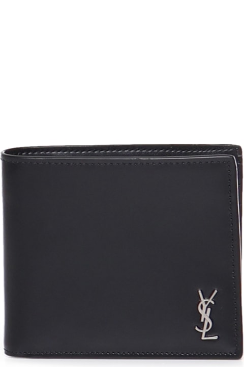 Metal Logo Ysl Wallet In Calfskin