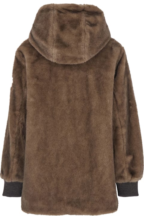 TATRAS 
arabis
 Brown Jacket With Fixed Hood And Logo Patch On The Sleeve In Faux Fur Woman