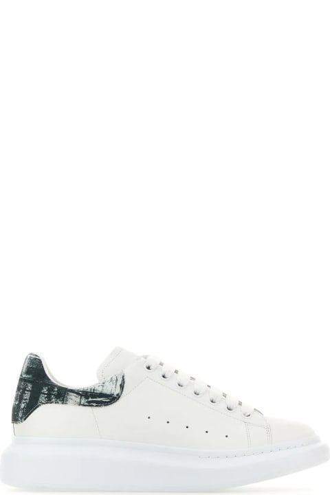 White Leather Sneakers With Printed Fabric Heel