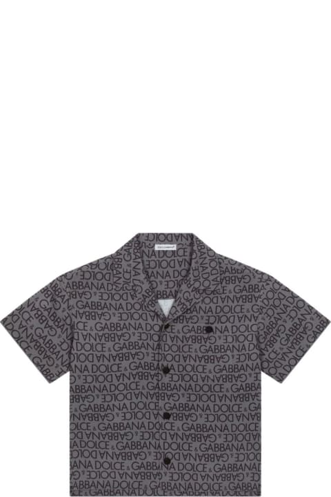 Fashion for Boys Dolce & Gabbana Grey Bowling Shirt With All-over Logo Print