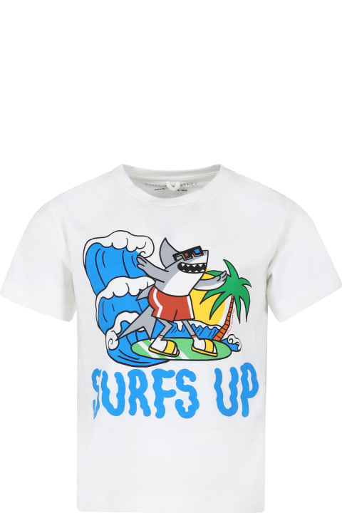 Fashion for Kids Stella McCartney Kids Ivory T-shirt For Boy With Shark Print