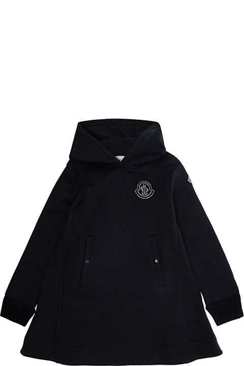 Dresses for Girls Moncler Black Dress With Patch Logo On The Sleeve In Cotton Girl