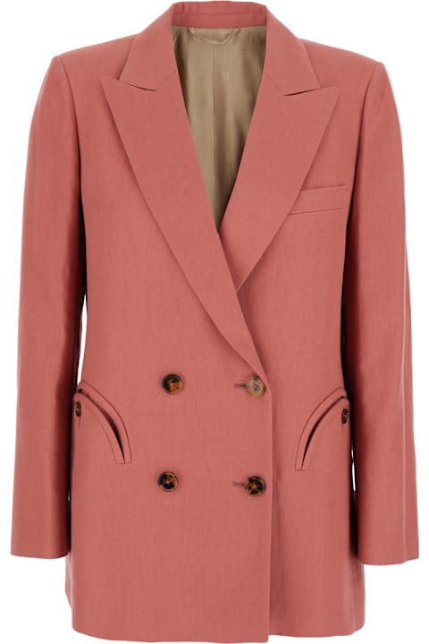 Homeware Blazé Milano 
mdday Sun
 Pink Double-breasted Jacket With Peak Revers In Linen Woman