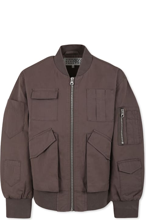 MM6 Maison Margiela Coats & Jackets for Boys MM6 Maison Margiela Brown Bomber Jacket For Kids With Logo