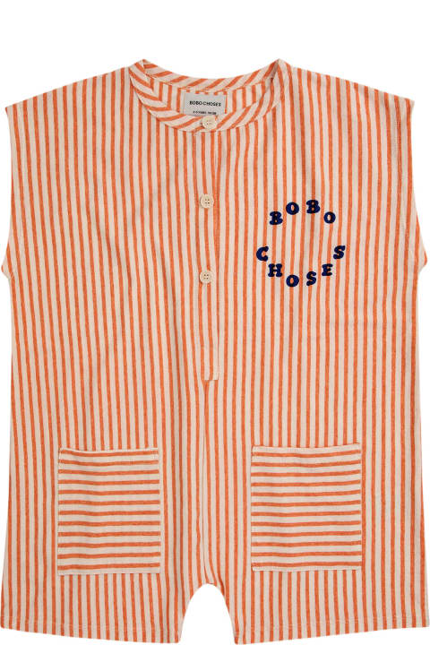 Bobo Choses Jumpsuits for Girls Bobo Choses Orange Jumpsuit For Girl With Stripes And Logo