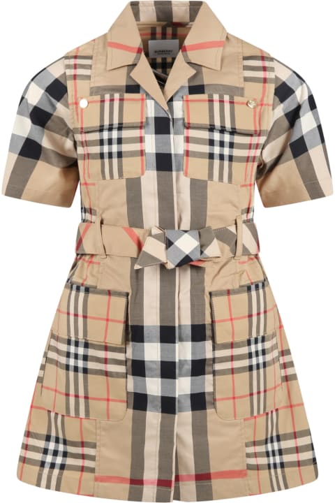 Beige Dress For Girl With Vintage Check