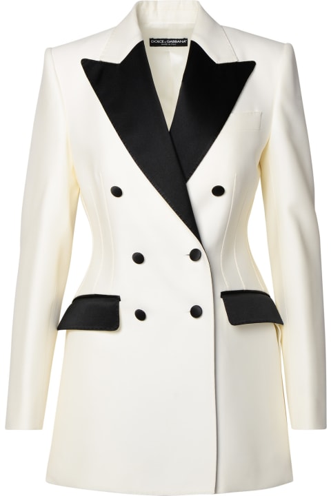 ウィメンズ Dolce & Gabbanaのコート＆ジャケット Dolce & Gabbana White Wool Blend Blazer