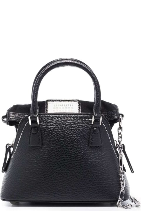 Fashion for Women Maison Margiela '5ac Micro' Black Shoulder Bag With Logo Label In Grainy Leather Woman